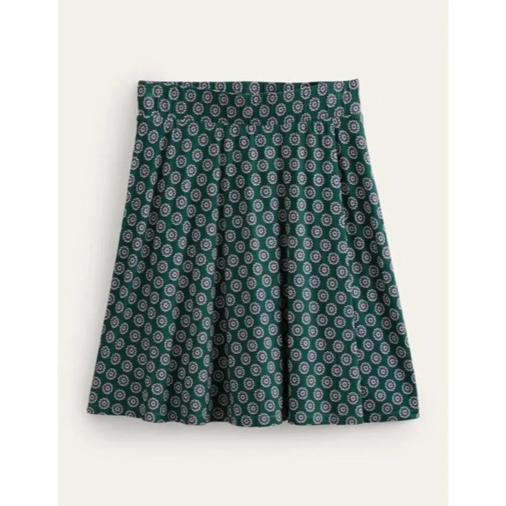 Boden Womens Mini wrap Skirt UK 14 US 10 Green Floral Jersey Pull On R0281 NWT